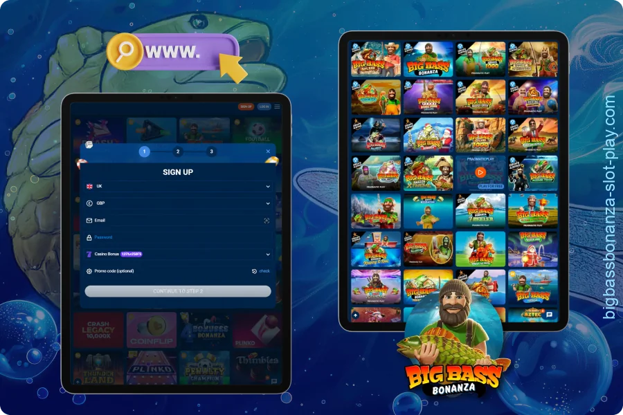 To start playing Big Bass Bonanza by Pragmatic Play, choose a licensed UK online casino and create an account